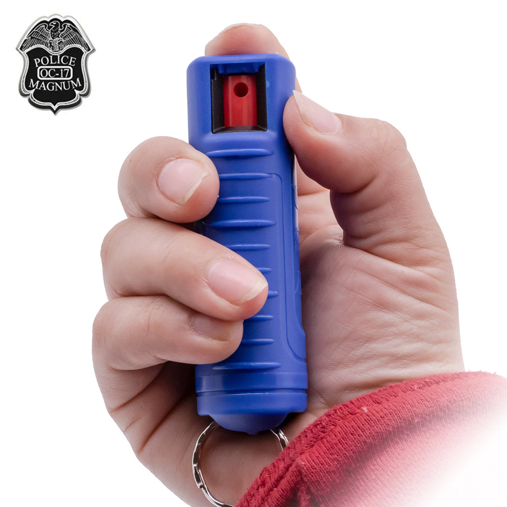 1/2 Ounce Clamshell Pepper Spray with Clip and Keychain - Blue