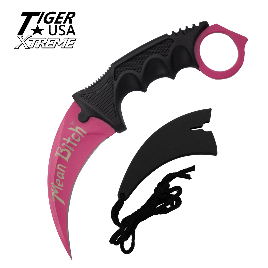 Karambit Ranger- Pink Fixed Blade Neck Knife with Sheath, , Panther Trading Company- Panther Wholesale