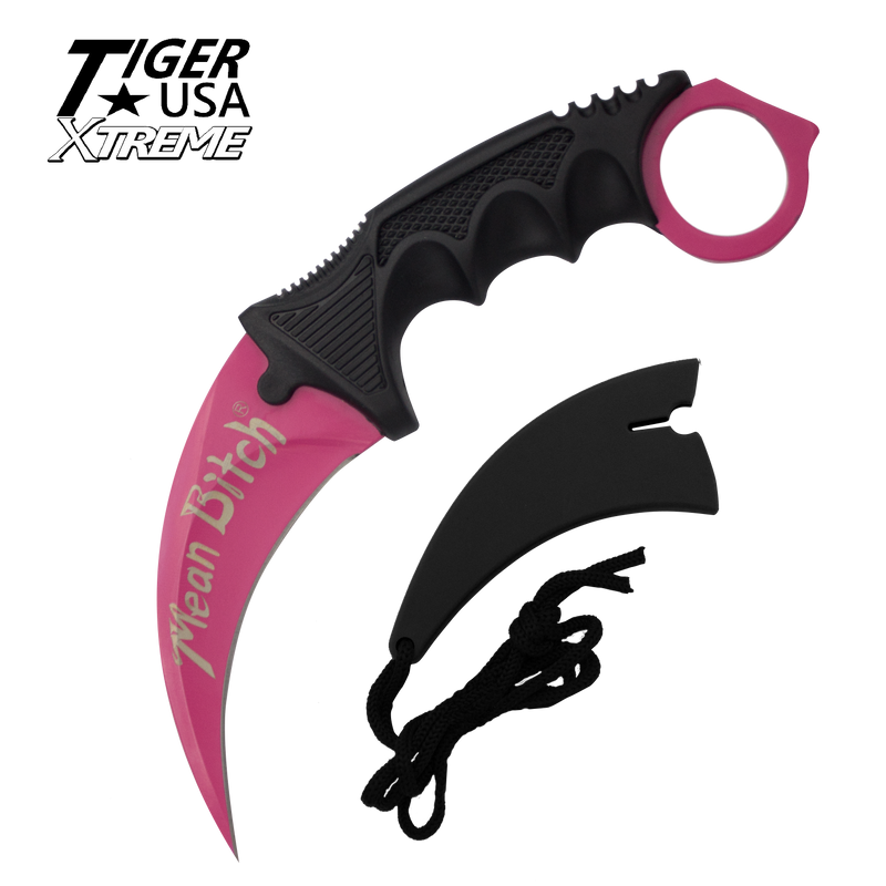 Karambit Ranger- Pink Fixed Blade Neck Knife with Sheath, , Panther Trading Company- Panther Wholesale