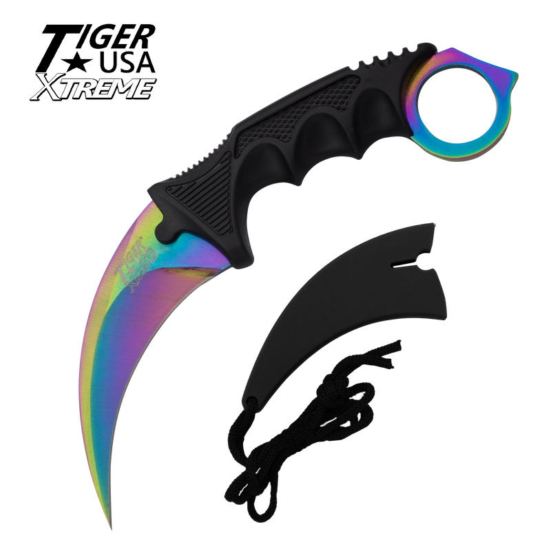 Karambit Ranger- Rainbow Fixed Blade Neck Knife with Sheath, , Panther Trading Company- Panther Wholesale