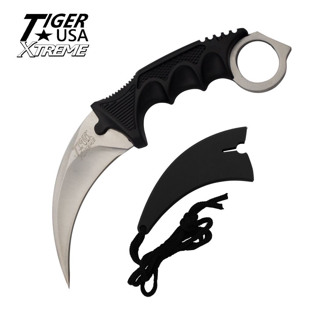 Karambit Ranger- Silver Fixed Blade Neck Knife with Sheath, , Panther Trading Company- Panther Wholesale