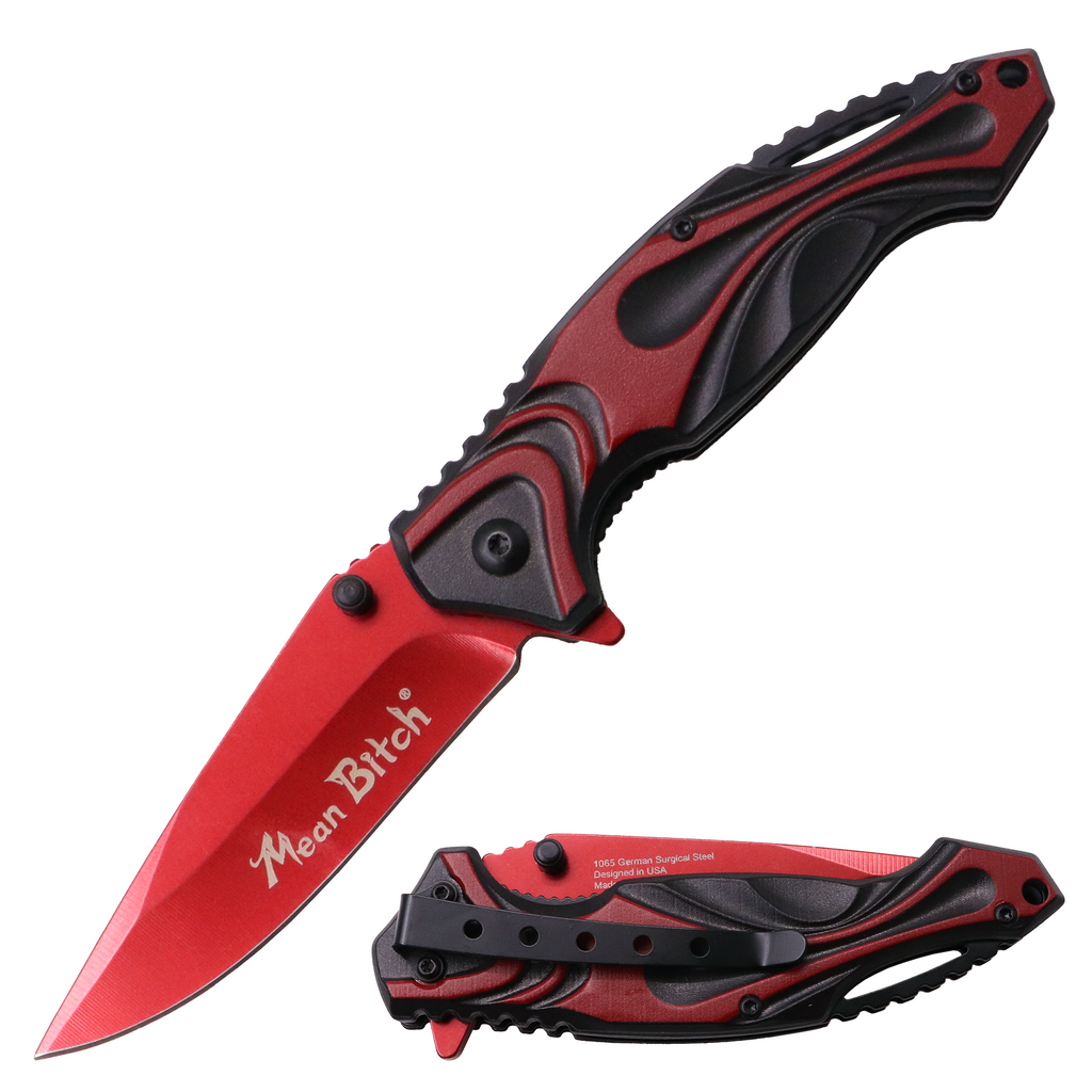 MEAN BITCH Spring Assisted Blade Tiger-USA Capitol Agent Knife RED AND BLACK