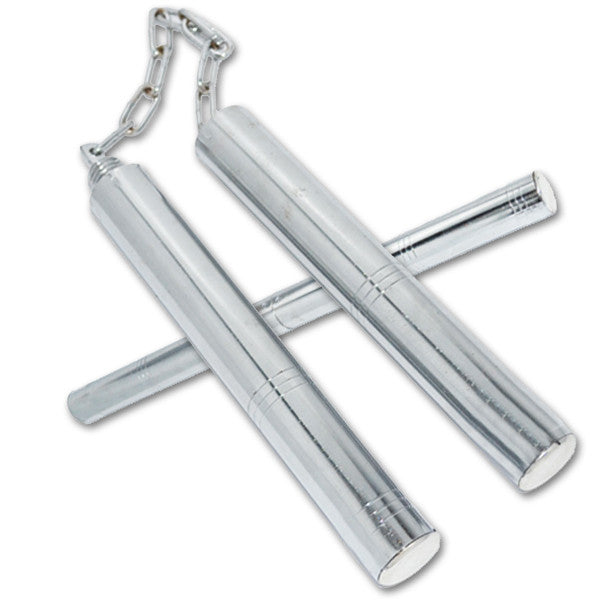 Martial Arts Nunchucks w/Baton Combo (Stainless Steel/Silver), , Panther Trading Company- Panther Wholesale