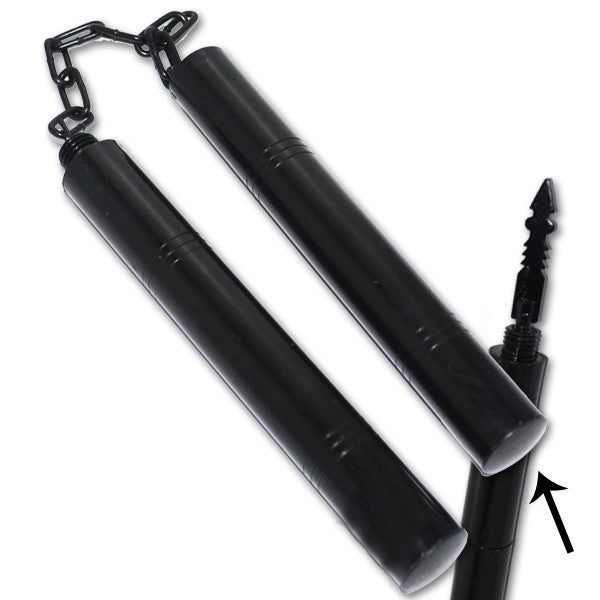 Martial Arts Nunchucks W/ Hidden Knife (Stainless Steel/Black), , Panther Trading Company- Panther Wholesale