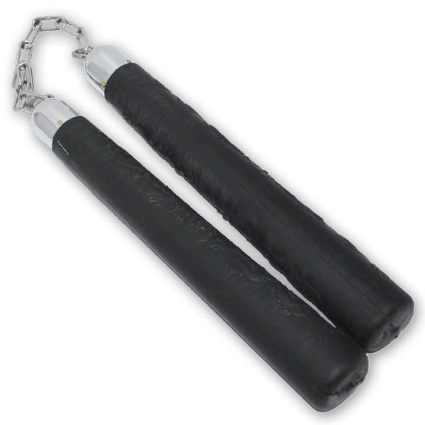 9.5 Inch Black Rubber Grip Nunchucks, , Panther Trading Company- Panther Wholesale