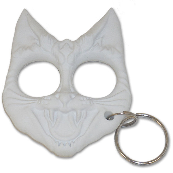 Public Safety Evil Cat Keychain - White, , Panther Trading Company- Panther Wholesale
