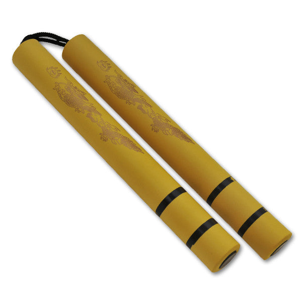 Foam Practice Nunchucks (Yellow/Black Stripes) W Rope, , Panther Trading Company- Panther Wholesale