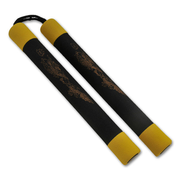 Foam Practice Nunchucks (Black/Yellow) W/ Rope, , Panther Trading Company- Panther Wholesale