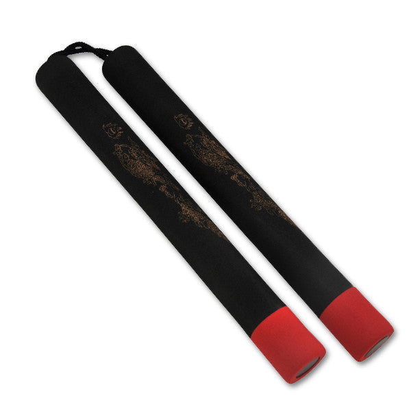 Foam Practice Nunchucks (Black/Red) W/ Rope, , Panther Trading Company- Panther Wholesale