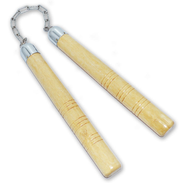 9.5 Inch Natural Wood Nunchucks W/ Silver Chain, , Panther Trading Company- Panther Wholesale