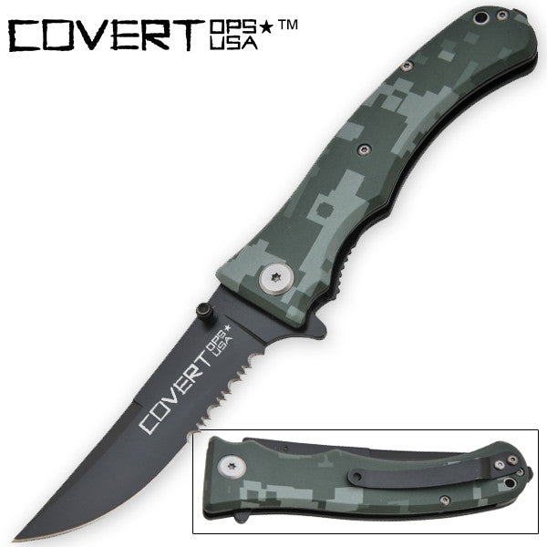 Covert Ops Rescue Trigger Action Knife - Camo, , Panther Trading Company- Panther Wholesale