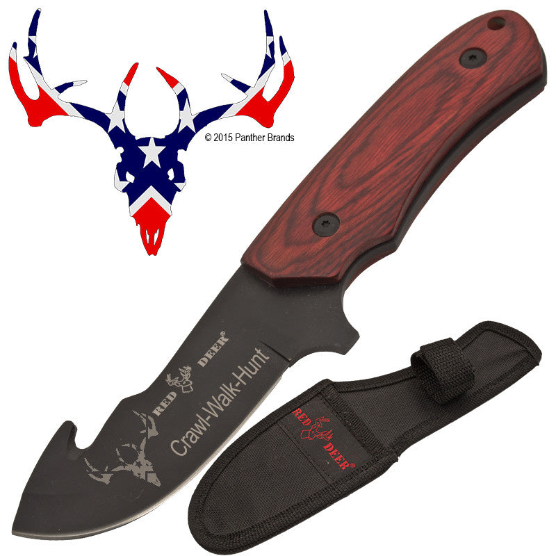 Crawl Walk Hunt Strong Deer Hunting Knife Full Tang - Red Wood, , Panther Trading Company- Panther Wholesale