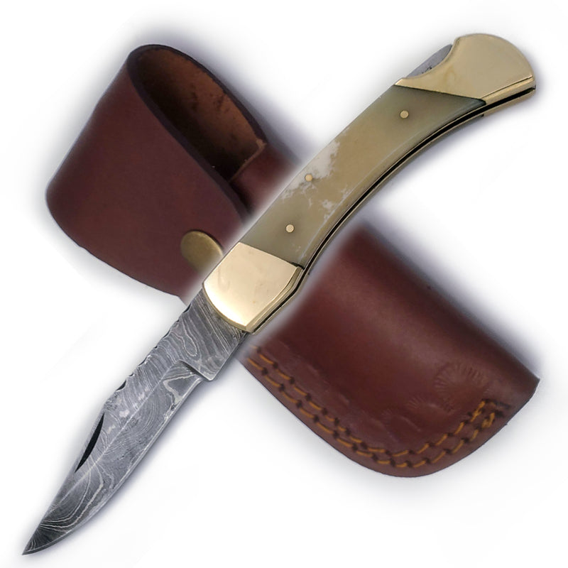 Red Deer 9 Inches Damascus Buffalo Bone Handle Buck Knife