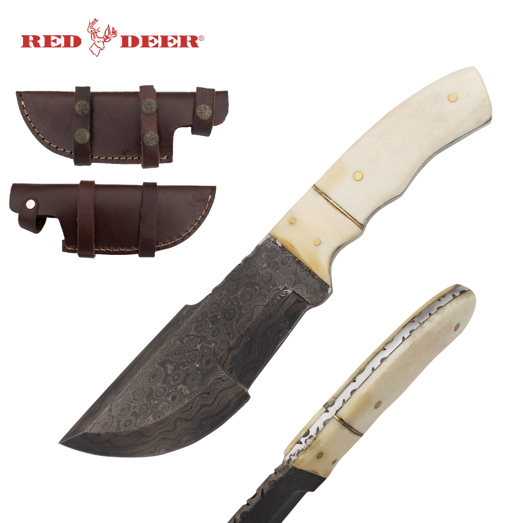 Red Deer Bone Damascus Hunter Full Tang Knife