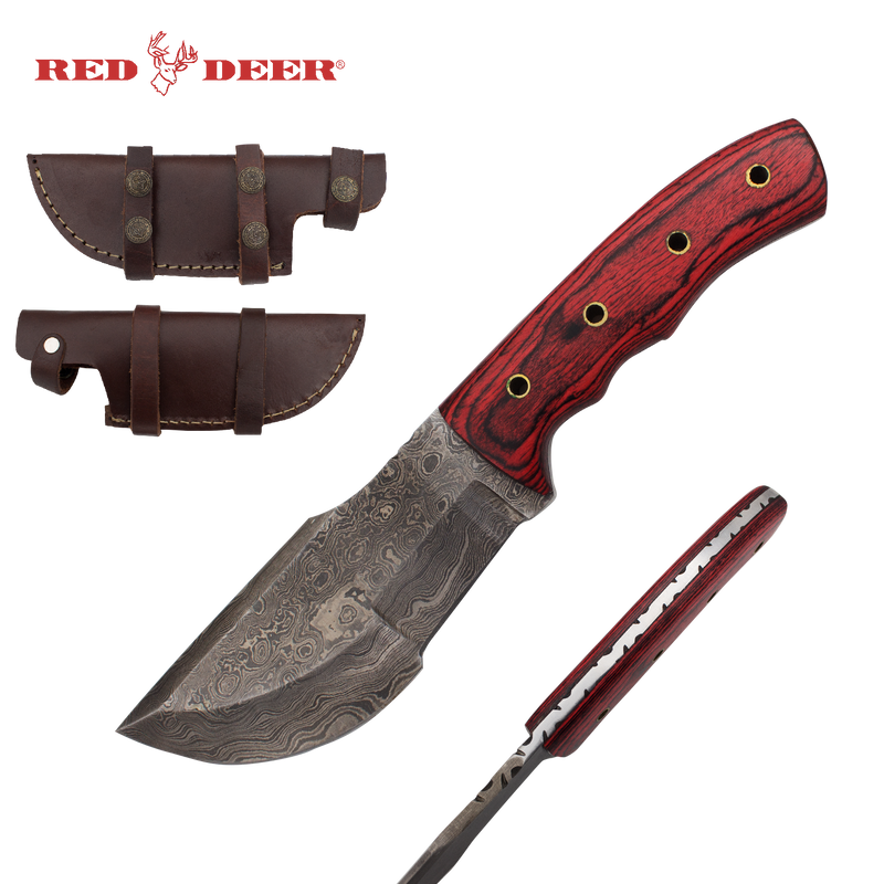 Red Deer Damascus Hunter Pakka red wood Full Tang Knife