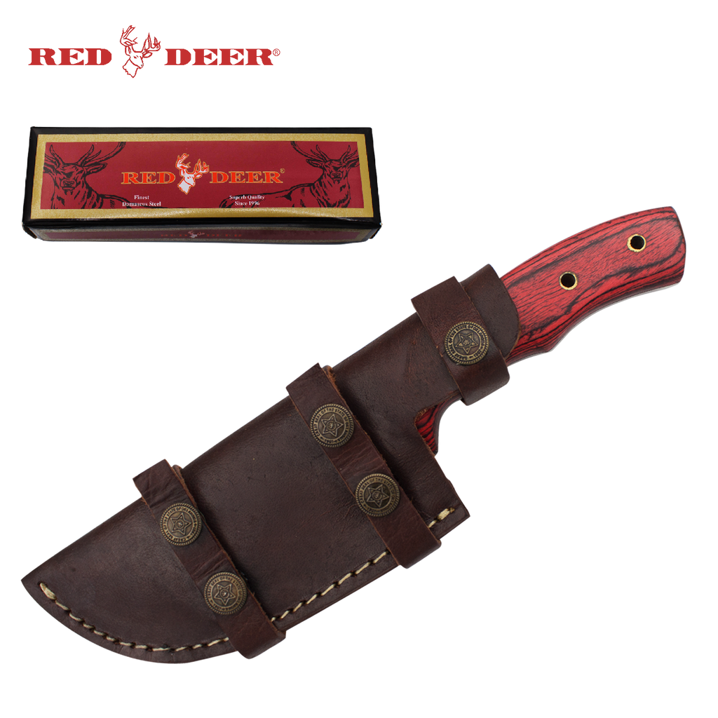 Red Deer Damascus Hunter Pakka red wood Full Tang Knife