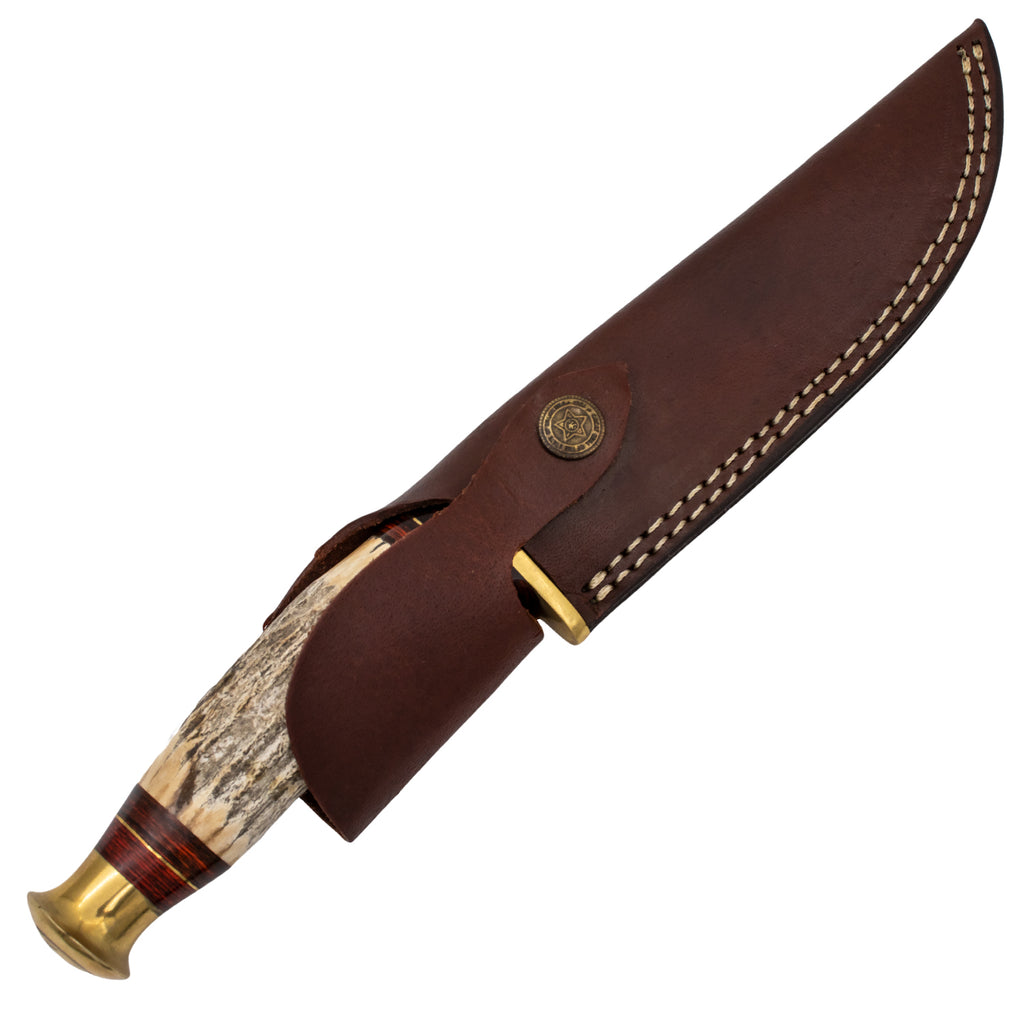 Red Deer Stag Handle Damascus Knife