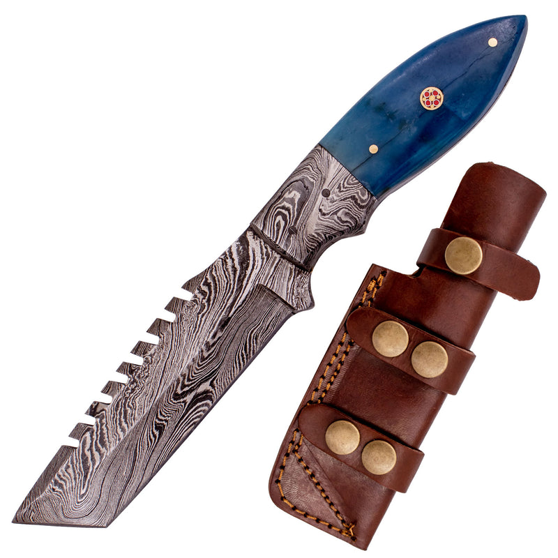 Full Tang Tanto Damascus Steel Hunting Knife W/ Sheath