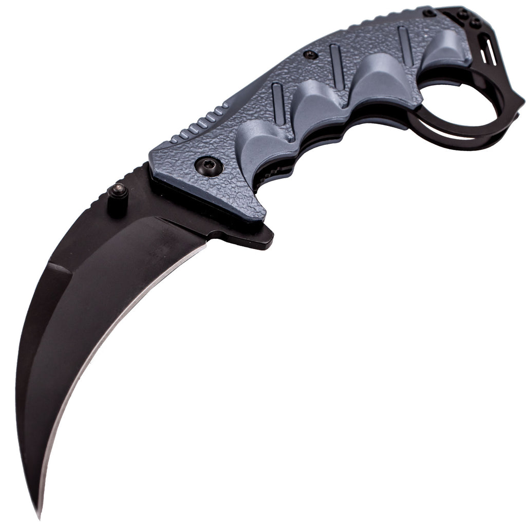 Tiger-USA Spring Assisted Ergogrip Karambit Knife - Grey