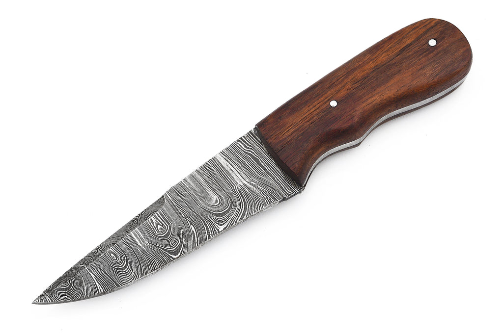 Damuscus Hunting Knife W. Case Dark brown handle