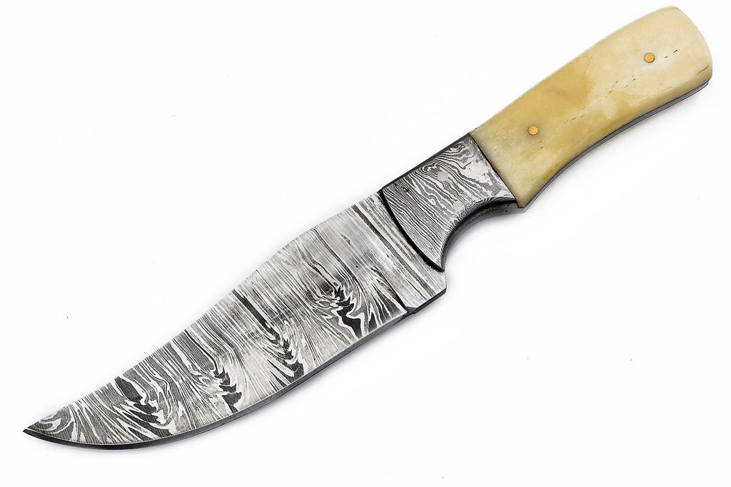Damuscus Hunting Knife W. Case Bone handle