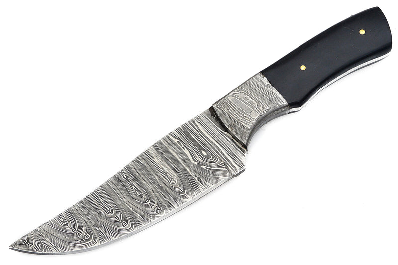 Damuscus Hunting Knife W. Caseb Black/Damascus) Handle