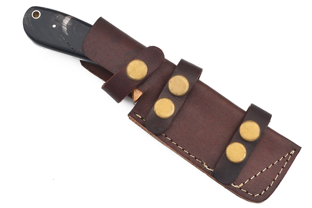 Damuscus Hunting Knife W. Case Black And Wood Handle