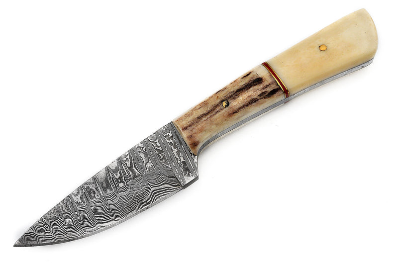 Red Deer® Damuscus Hunting Knife W. Case Stag and Bone handle