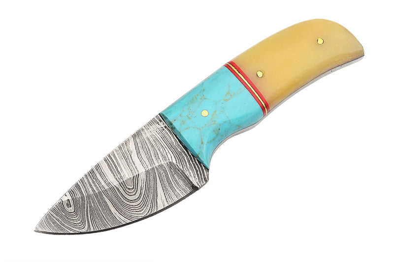 Red Deer® Damuscus Hunting Knife W. CaseBone/Blue Handle