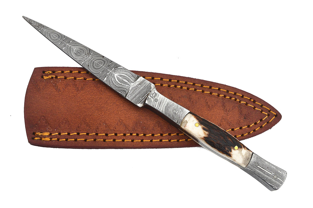 9.5 Damuscus Hunting Knife W. Case Bone/Damascus Handle