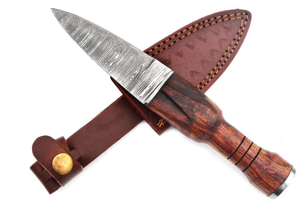 9.5 inch  Damuscus Hunting Knife W. Case Brown Handle