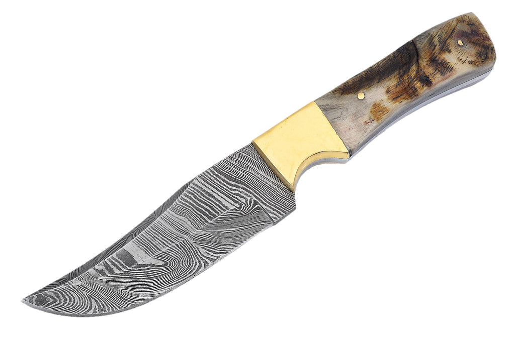 Red Deer® 8.0 inch Damuscus Hunting Knife W.Leather Case Bone Handle