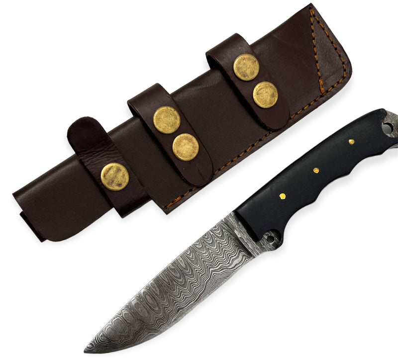 Red Deer®8.5 inch Damuscus Hunting Knife W.Leather Case Black