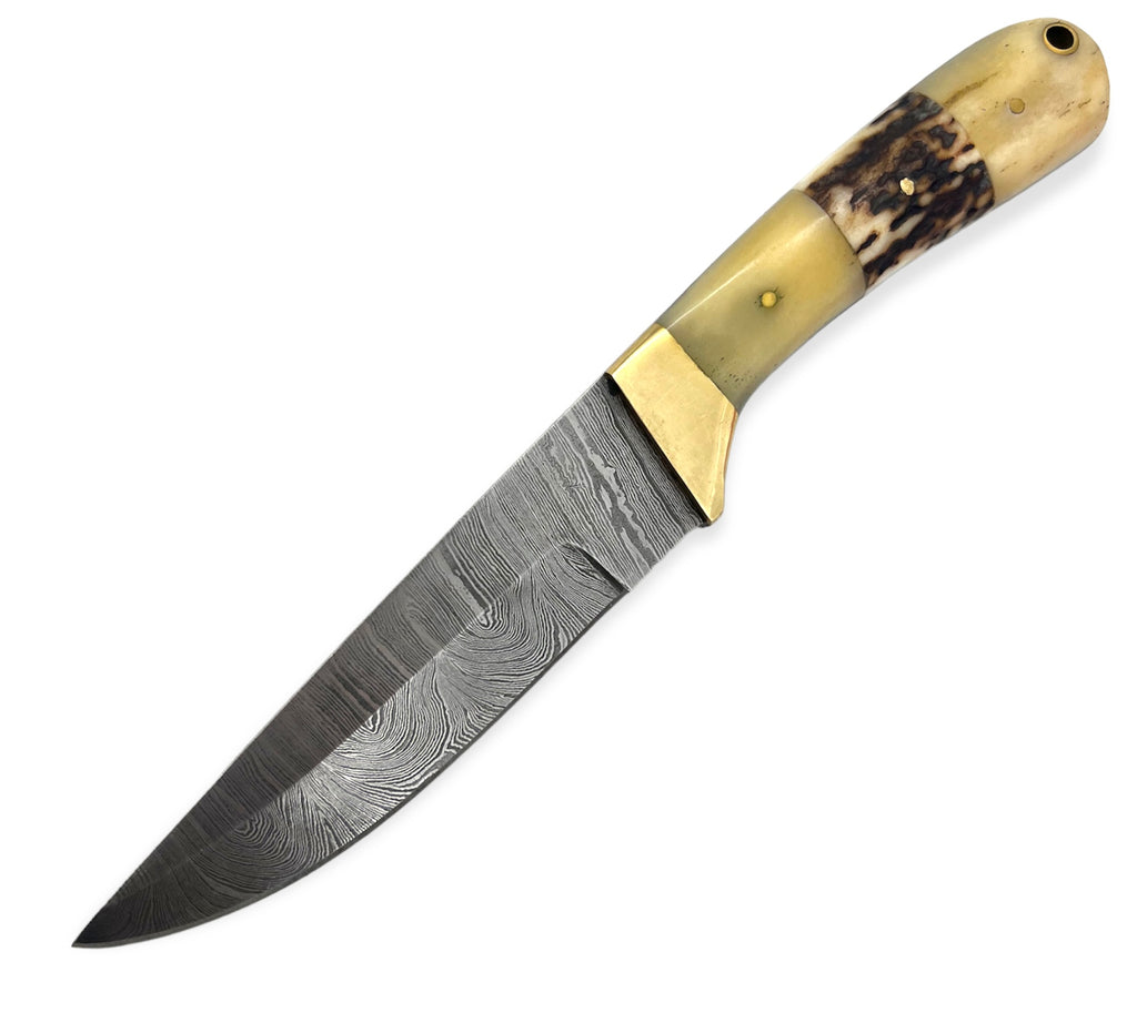 Red Deer® 9.0 inch Damuscus Hunting Knife W. Case BONE HANDLE