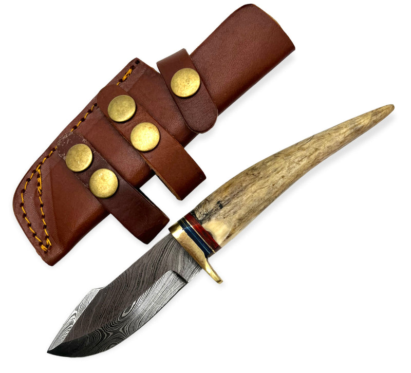 Red Deer® 9.0 inch Damuscus Hunting Knife W.Leather Case Black