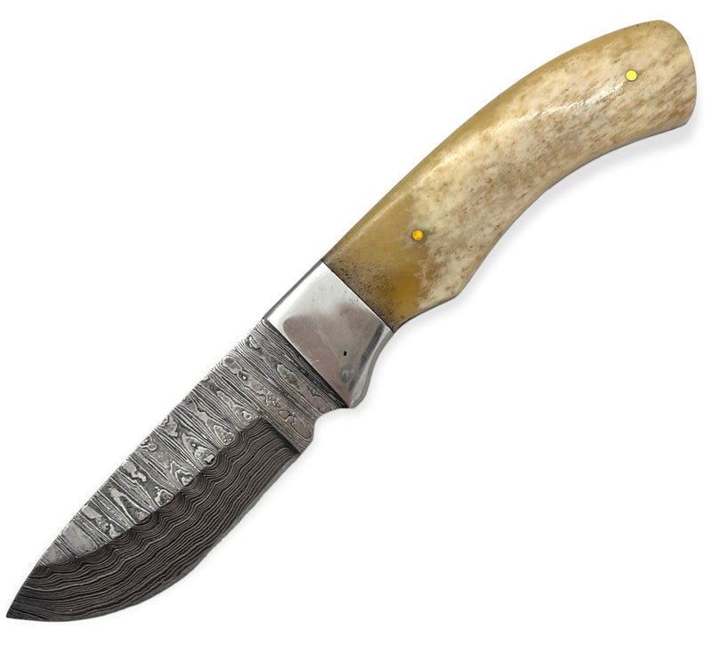 Red Deer® 8.0 inch Damuscus Hunting Knife W. Case Black/Black Handle