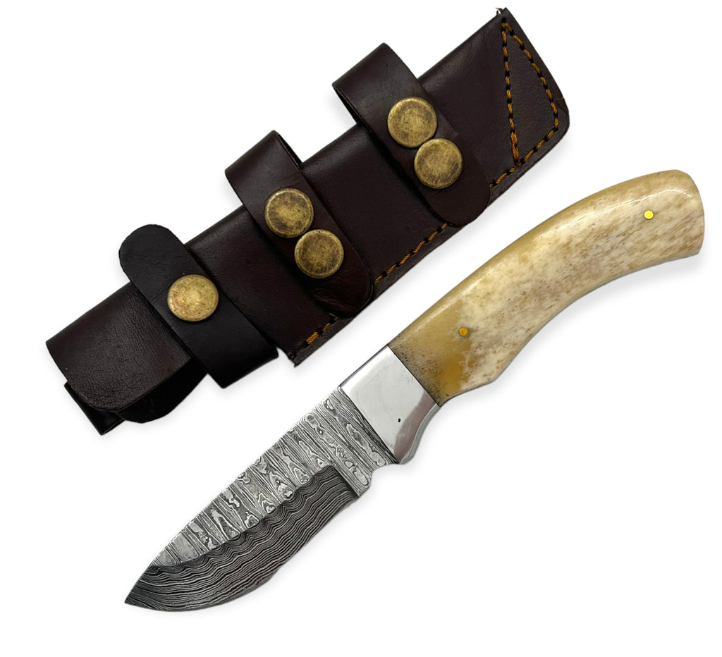 Red Deer® 8.0 inch Damuscus Hunting Knife W. Case Black/Black Handle
