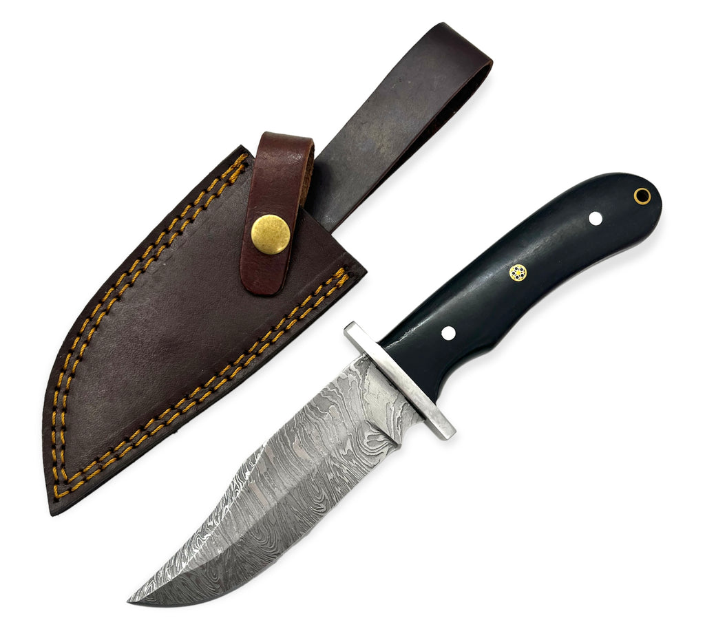 Red Deer® 10.0 inch Damuscus Hunting Knife W. Leather Case Black