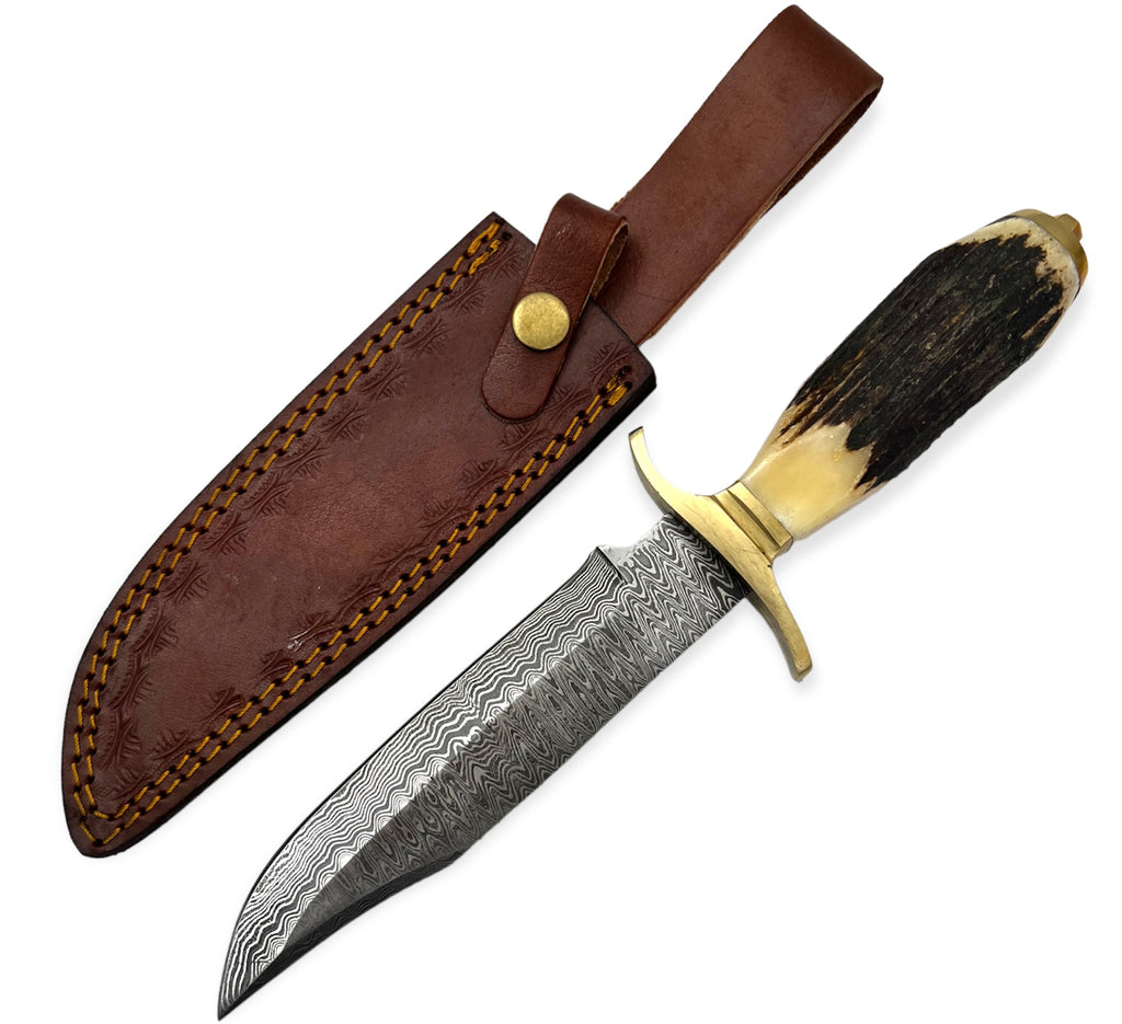 Red Deer® 11.5  inch Damuscus Hunting Knife W.Leather Case