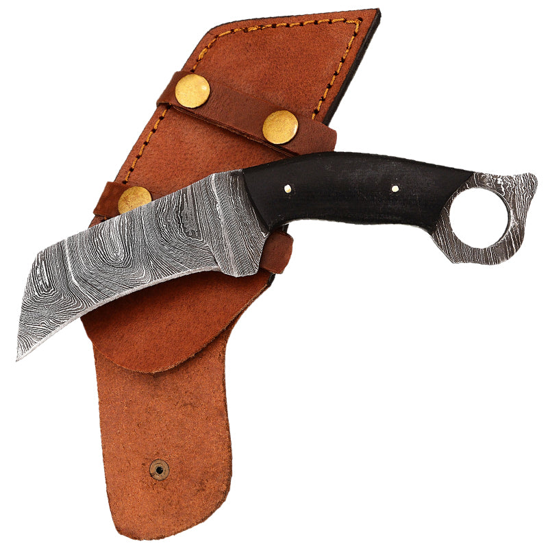 Real Damascus Steel with Genuine Leather Sheath Pruning Style Blade