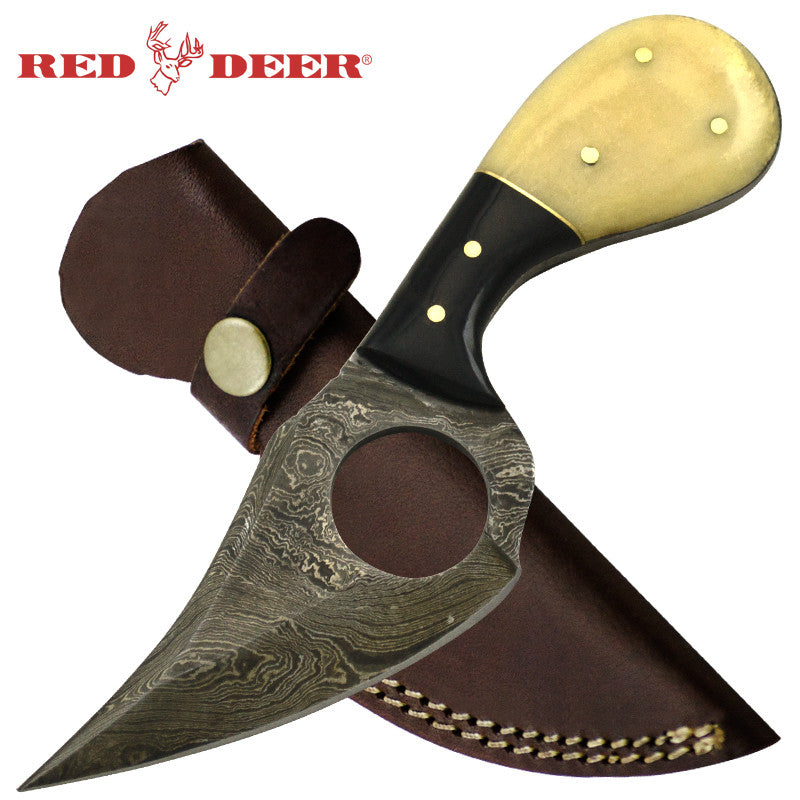 Red Deer Damascus Bone Skinning Knife, , Panther Trading Company- Panther Wholesale