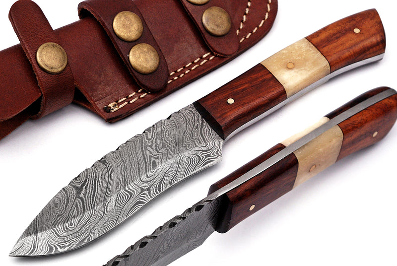 Full Tang Drop Point Damascus Steel Hunting Knife W/ Sheath