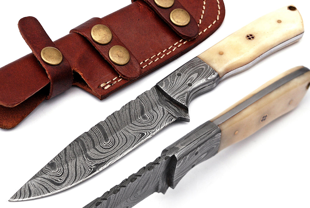 Full Tang Drop Point Damascus Steel Hunting Knife W/ Sheath