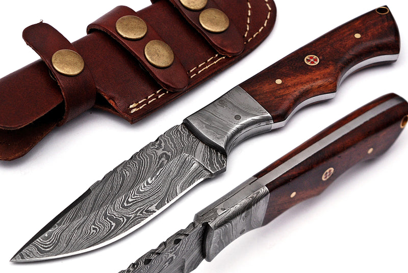 Full Tang Drop Point Damascus Steel Hunting Knife W/ Sheath