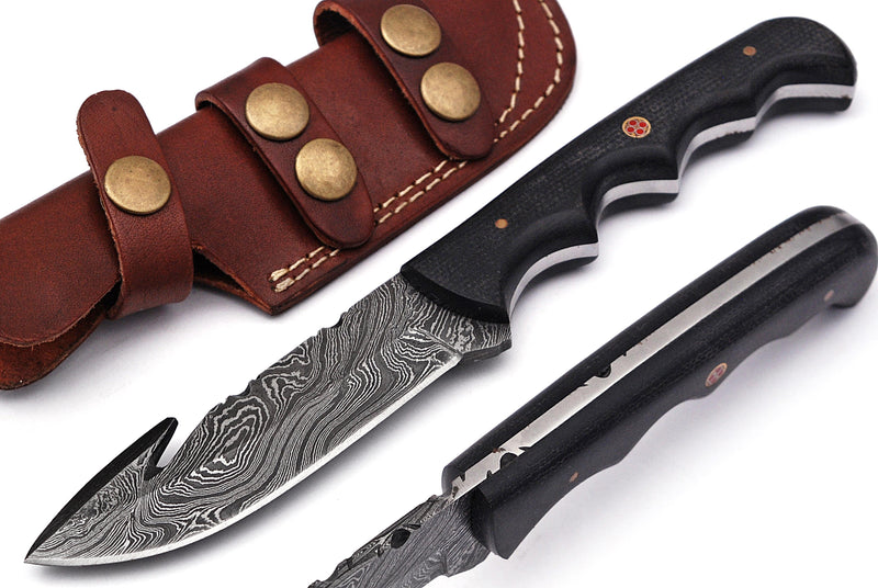 Full Tang Drop Point Damascus Steel Hunting Knife W/ Sheath