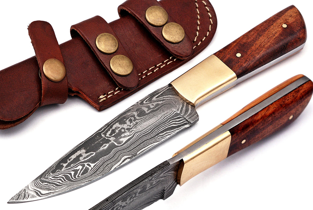 Full Tang Drop Point Damascus Steel Hunting Knife W/ Sheath