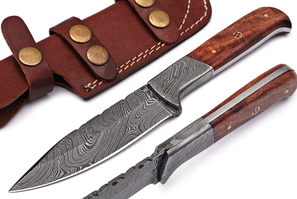 Full Tang Drop Point Damascus Steel Hunting Knife W/ Sheath