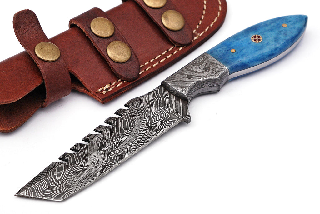 Full Tang Tanto Damascus Steel Hunting Knife W/ Sheath