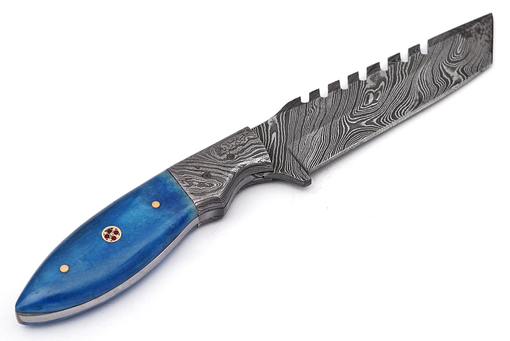 Full Tang Tanto Damascus Steel Hunting Knife W/ Sheath