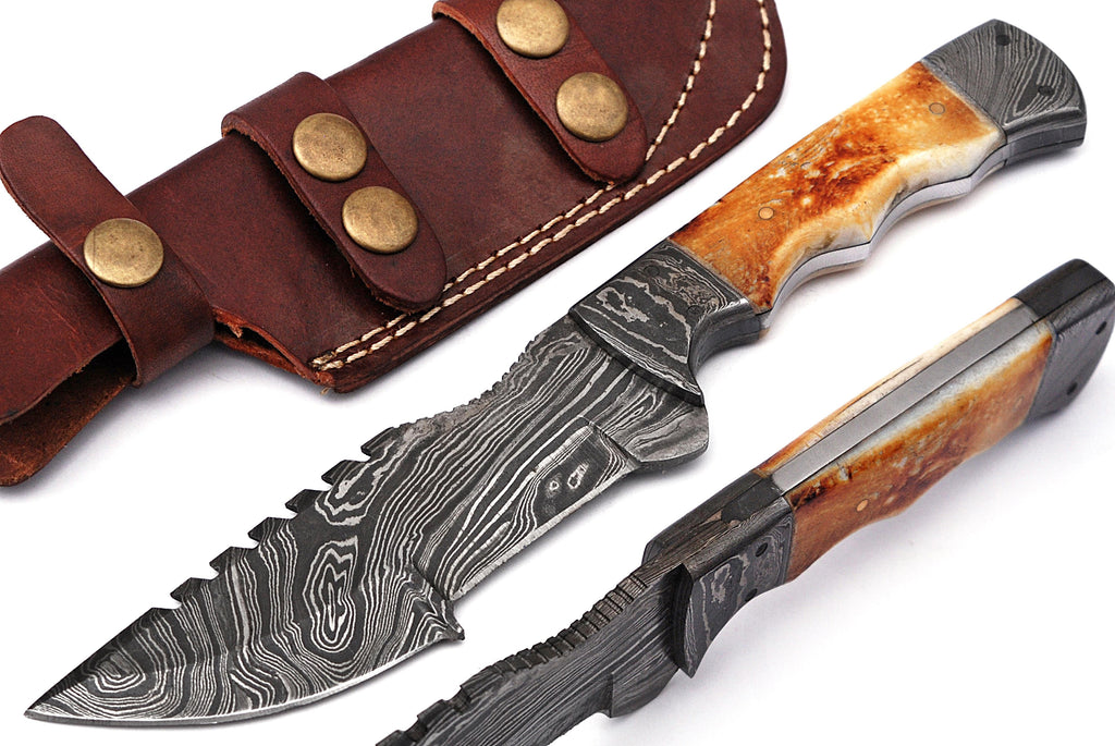 Full Tang Drop Point Damascus Steel Hunting Knife W/ Sheath